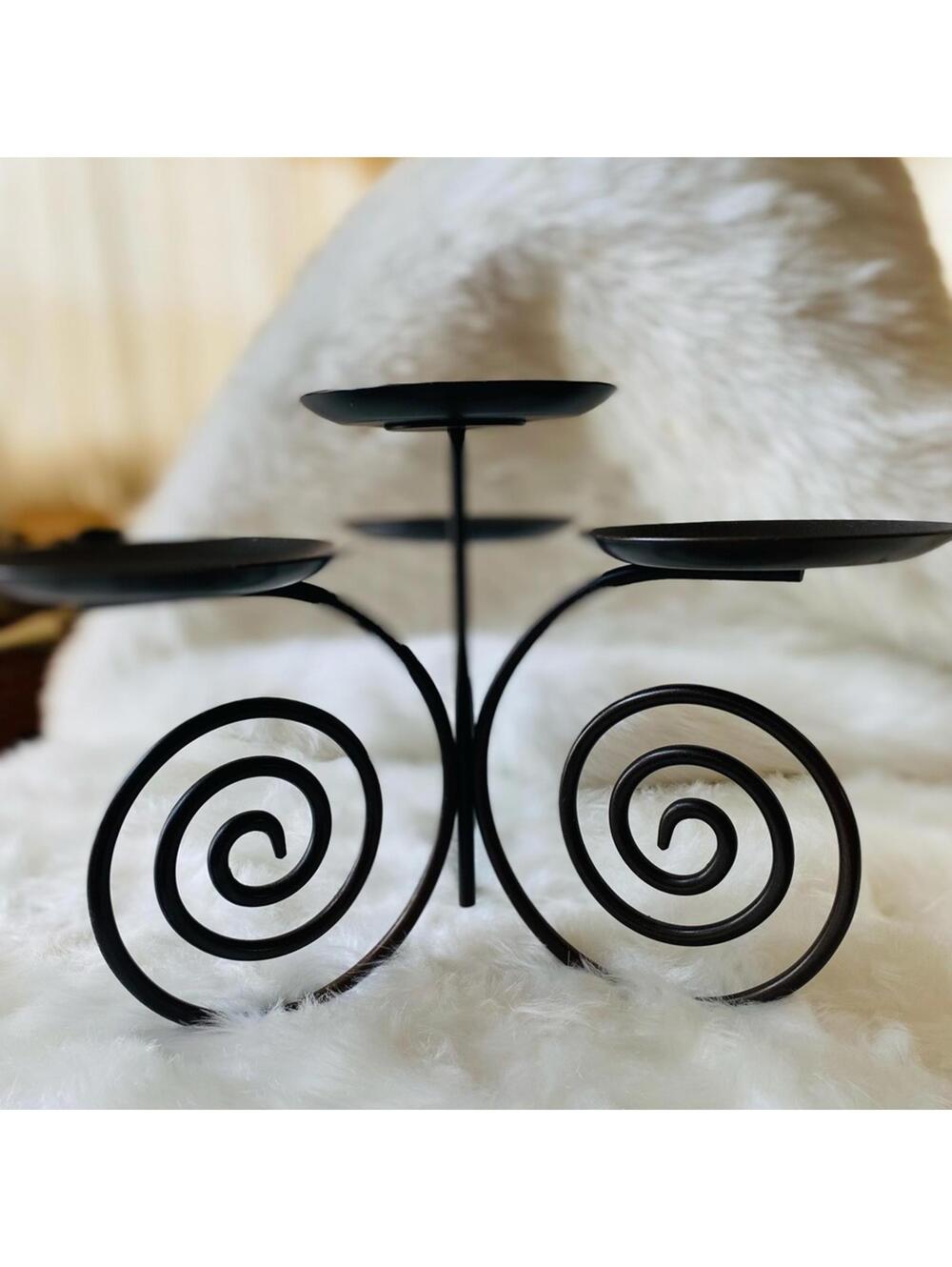 Black Metal Spiral Candle Holder with Three Plates